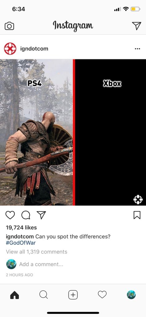 IGN Mocks Xbox Exclusive vs God of War (2018) via Instagram Post